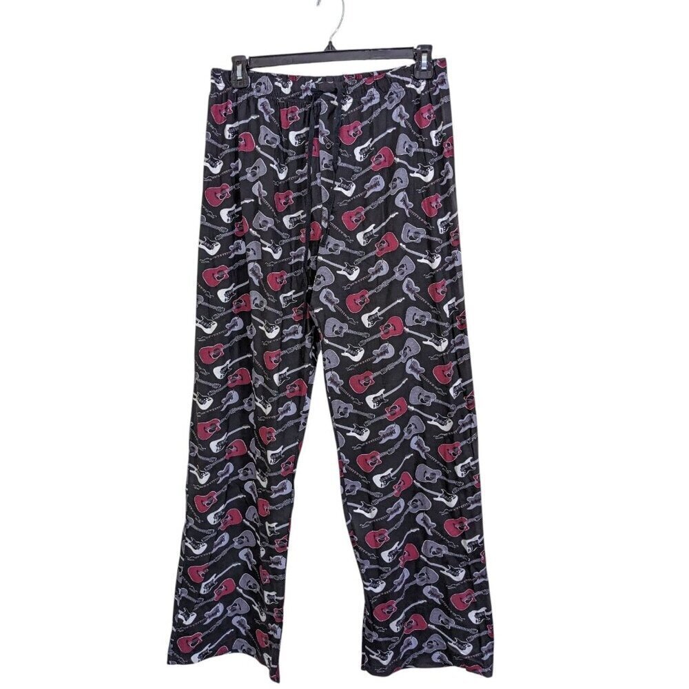 Mens L Sleep Lounge Pant All Over Guitar Print Cotton Drawstring Rock n Roll